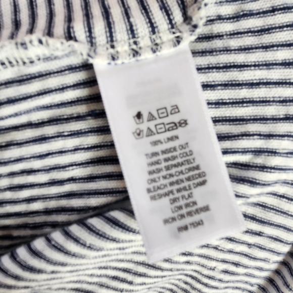 Adrienne Vittadini Women's 2X Linen 3/4 Sleeve Navy Blue and White Striped Top - Picture 7 of 8